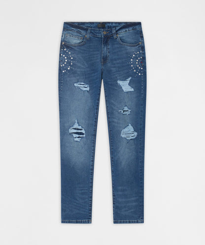 Reason Clothing Customer Favorite Starburst Studded Skinny Jeans - Blue