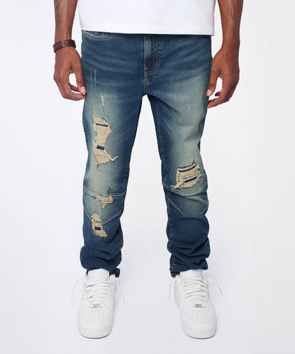 Reason Clothing Essential Moto Distressed Skinny Jeans - Blue