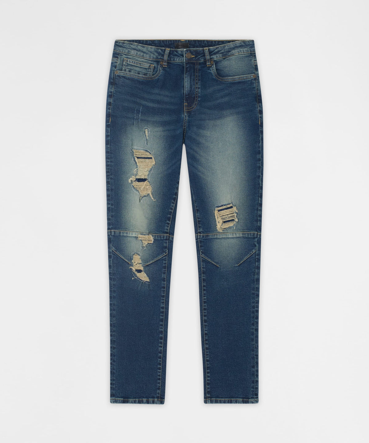 Reason Clothing Essential Moto Distressed Skinny Jeans - Blue
