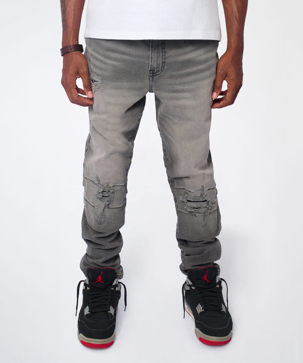Reason Clothing Quality Shadow Skinny Ripped Jeans - Grey