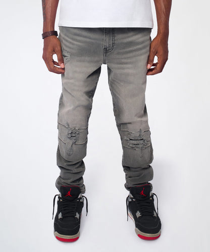 Reason Clothing Quality Shadow Skinny Ripped Jeans - Grey