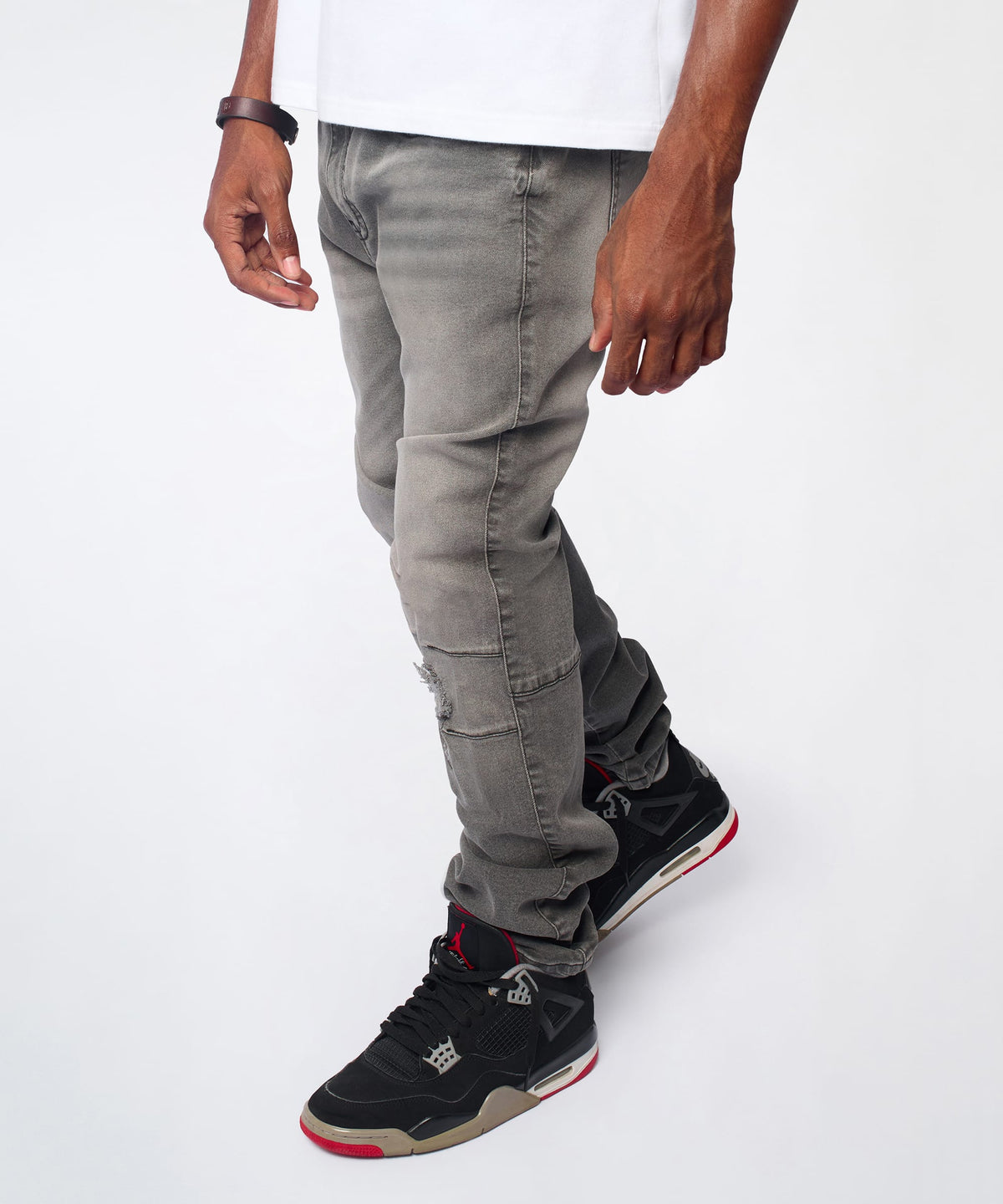 Reason Clothing Quality Shadow Skinny Ripped Jeans - Grey