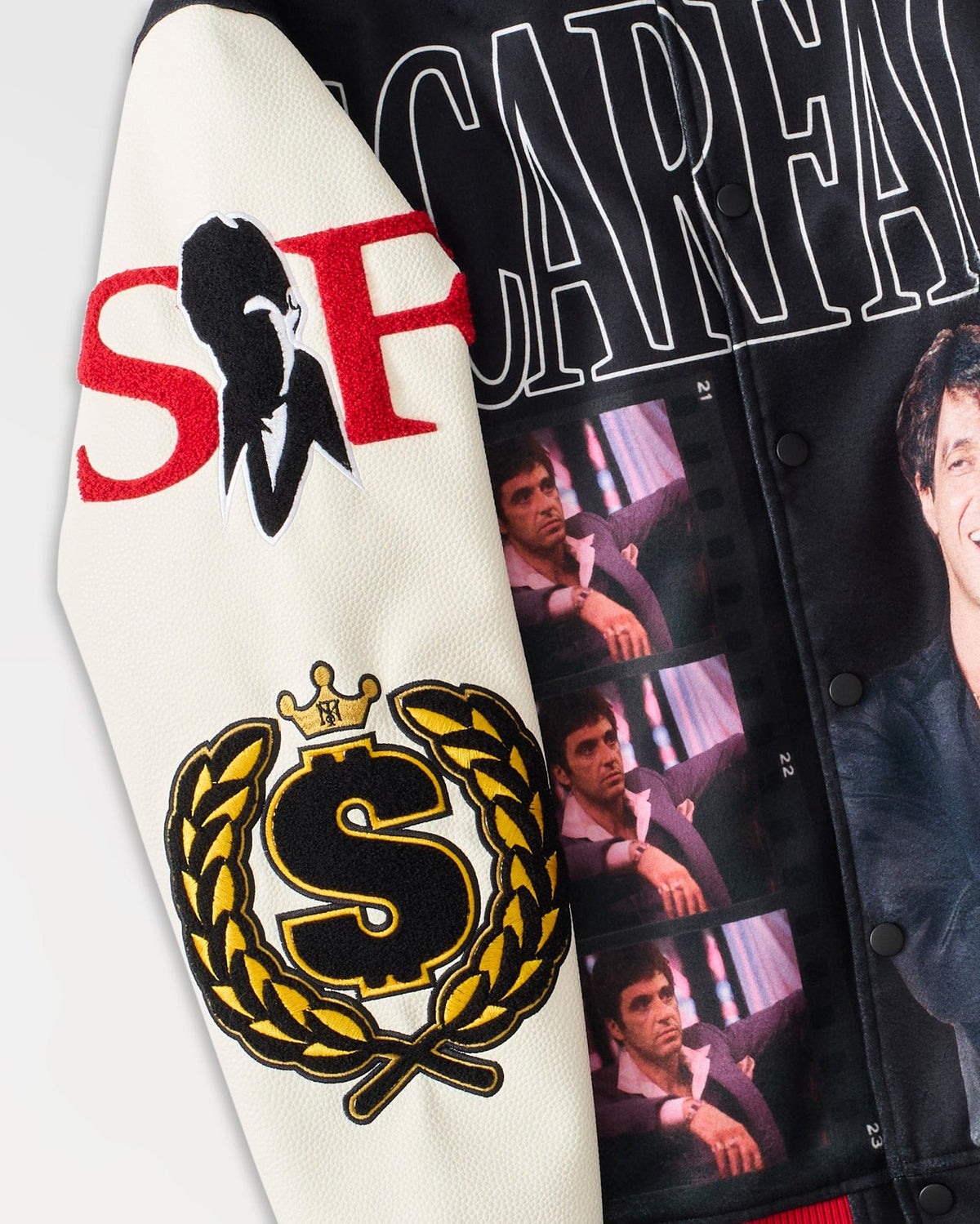 Reason Clothing Signature Scarface Power PU Sleeves Varsity Jacket - Black