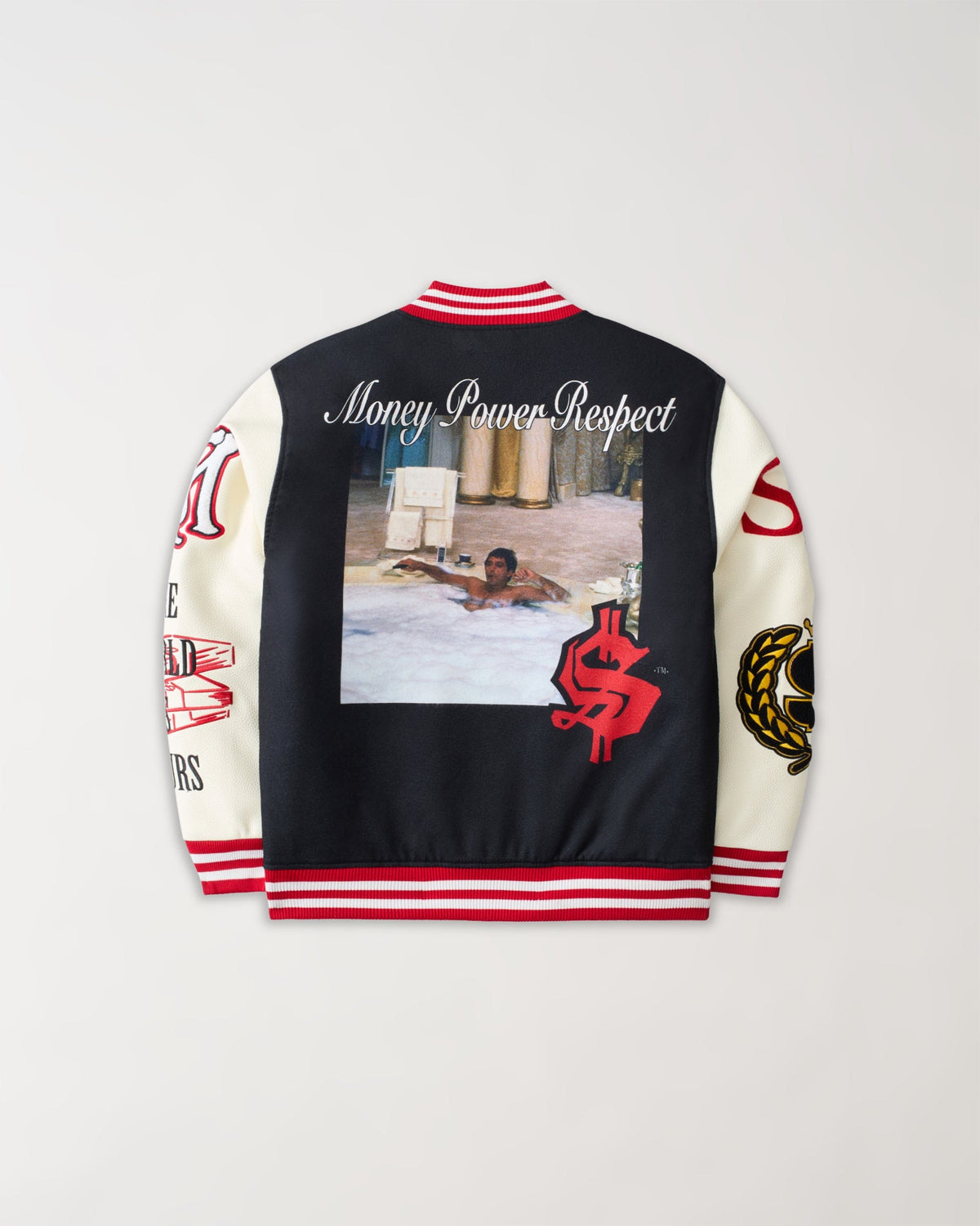 Reason Clothing Signature Scarface Power PU Sleeves Varsity Jacket - Black