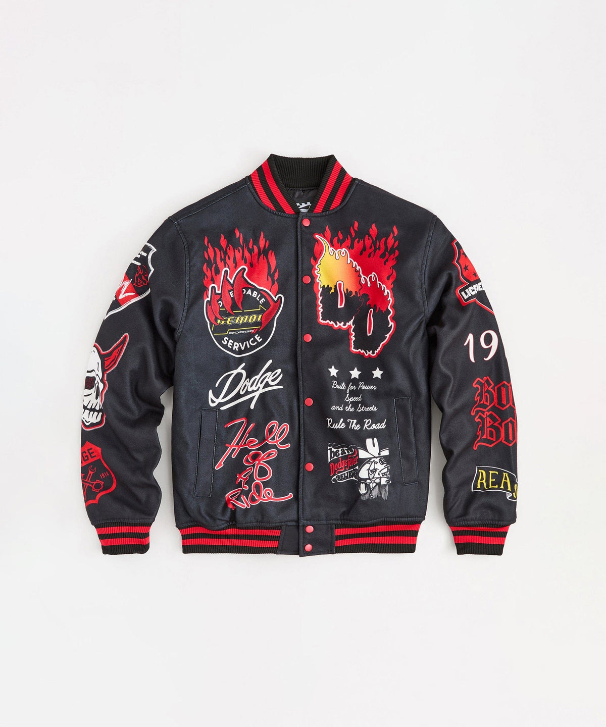 Reason Clothing Premium Dodge Demon Varsity Jacket - Black