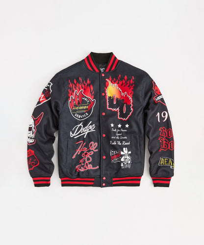Reason Clothing Premium Dodge Demon Varsity Jacket - Black