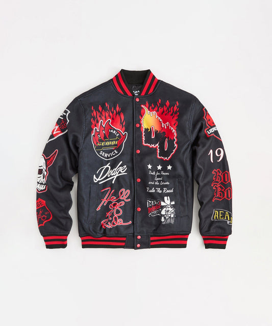 Reason Clothing Premium Dodge Demon Varsity Jacket - Black