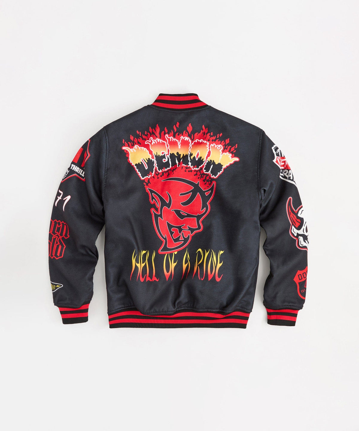 Reason Clothing Premium Dodge Demon Varsity Jacket - Black