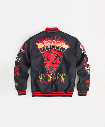 Reason Clothing Premium Dodge Demon Varsity Jacket - Black