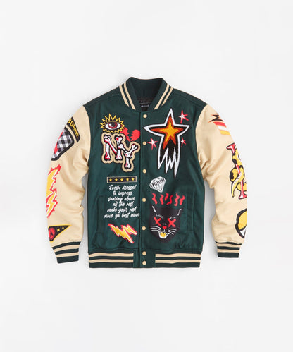 Reason Clothing Popular Super Fly Chenille Varsity Jacket - Green
