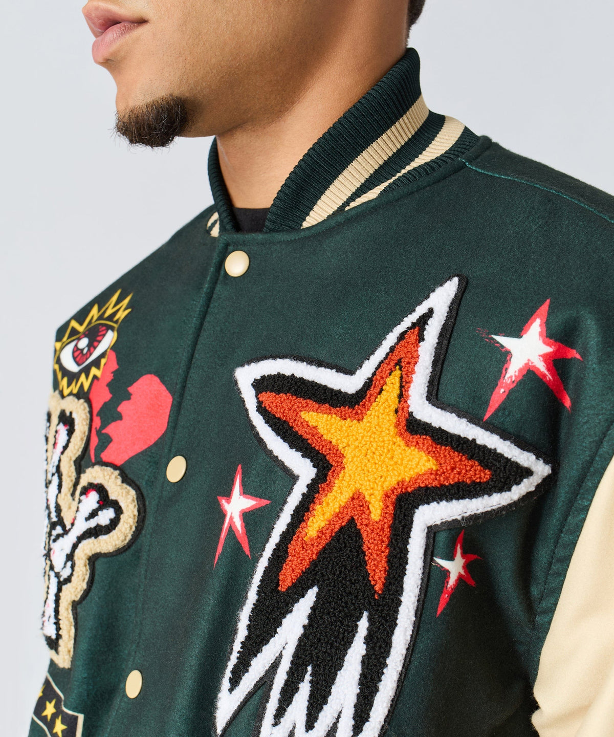 Reason Clothing Popular Super Fly Chenille Varsity Jacket - Green