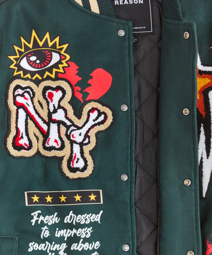 Reason Clothing Popular Super Fly Chenille Varsity Jacket - Green