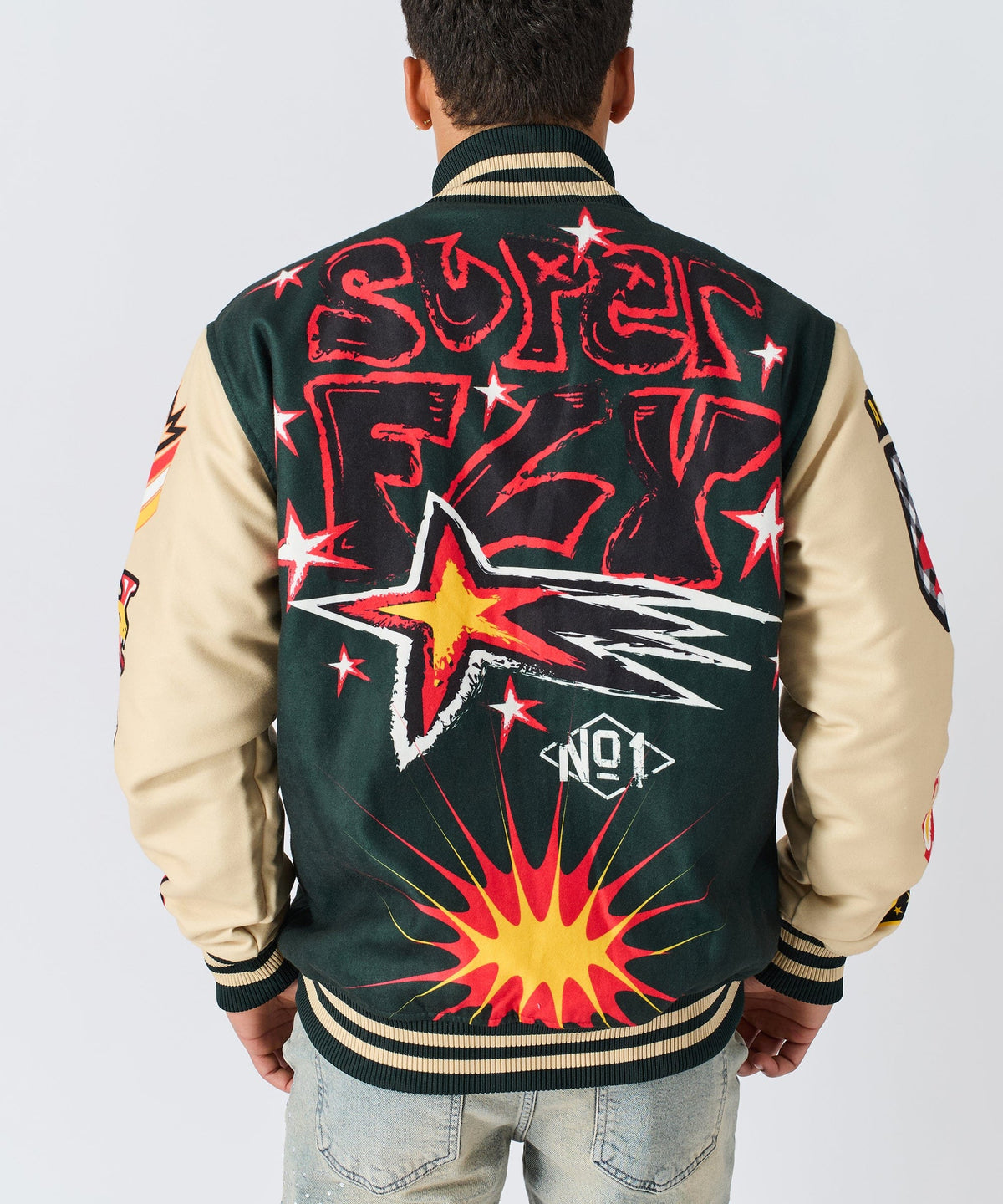 Reason Clothing Popular Super Fly Chenille Varsity Jacket - Green
