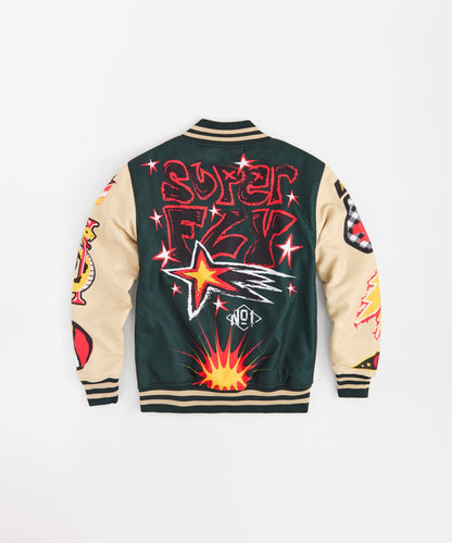 Reason Clothing Popular Super Fly Chenille Varsity Jacket - Green