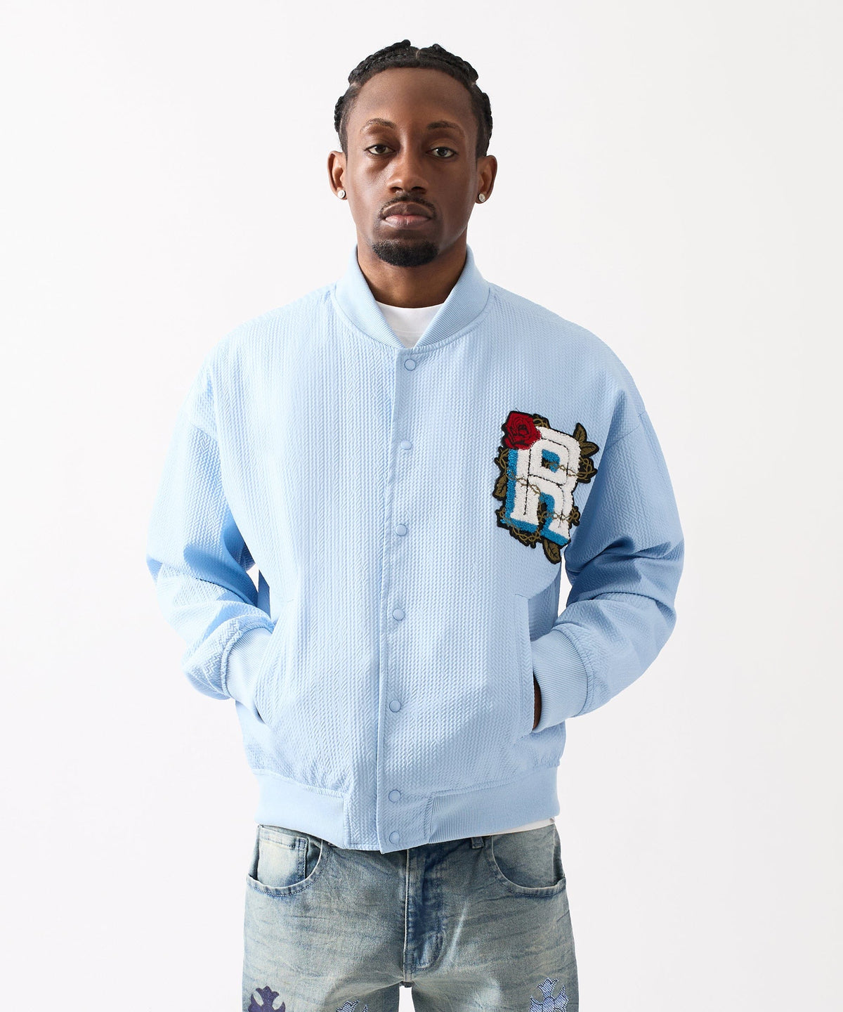 Reason Clothing Quality Coaches Chenille Jacket - Light Blue