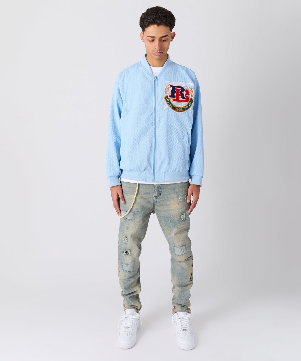Reason Clothing Popular Coaches Chenille Jacket - Light Blue