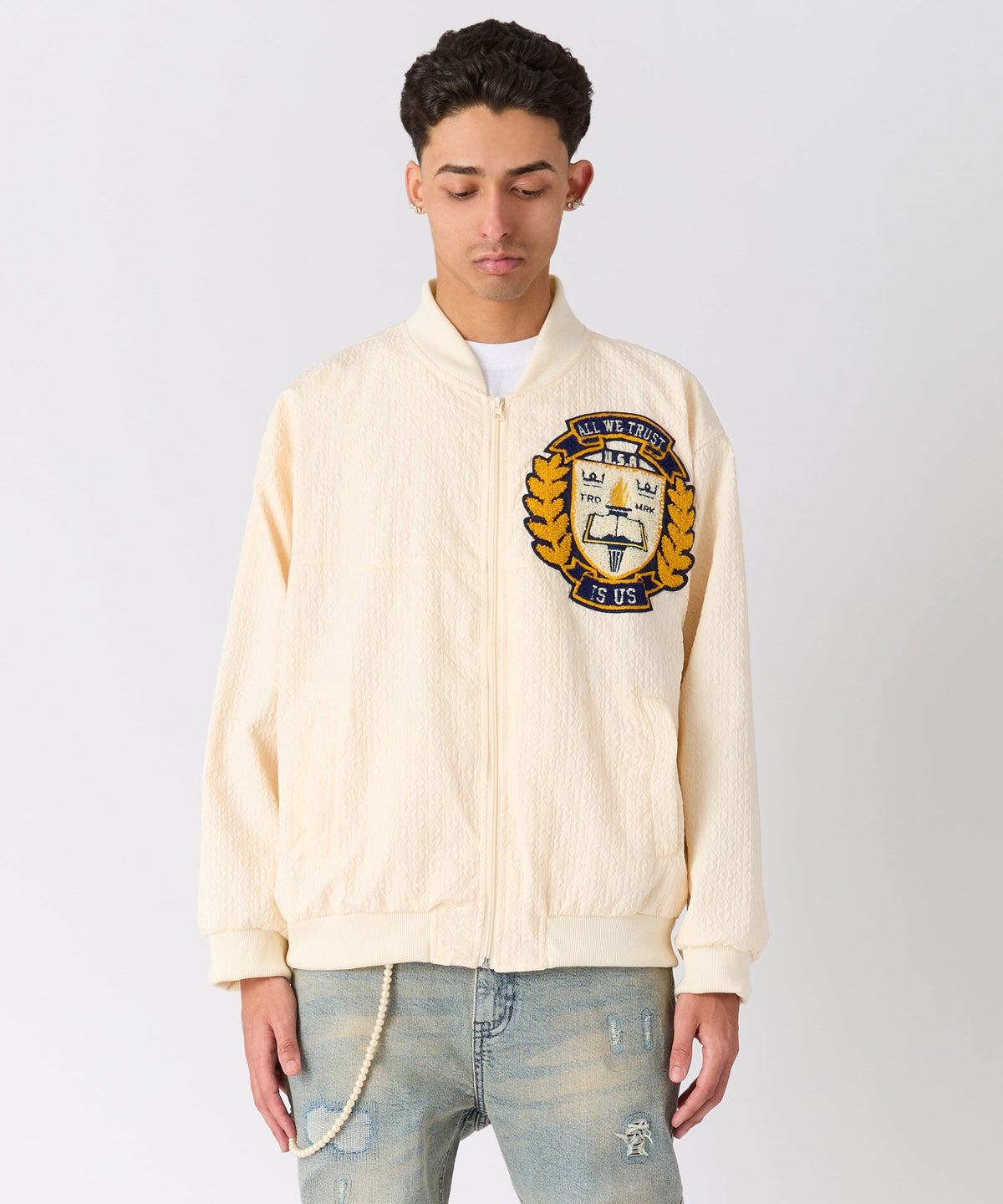 Reason Clothing Trusted Coaches Chenille Jacket - Cream