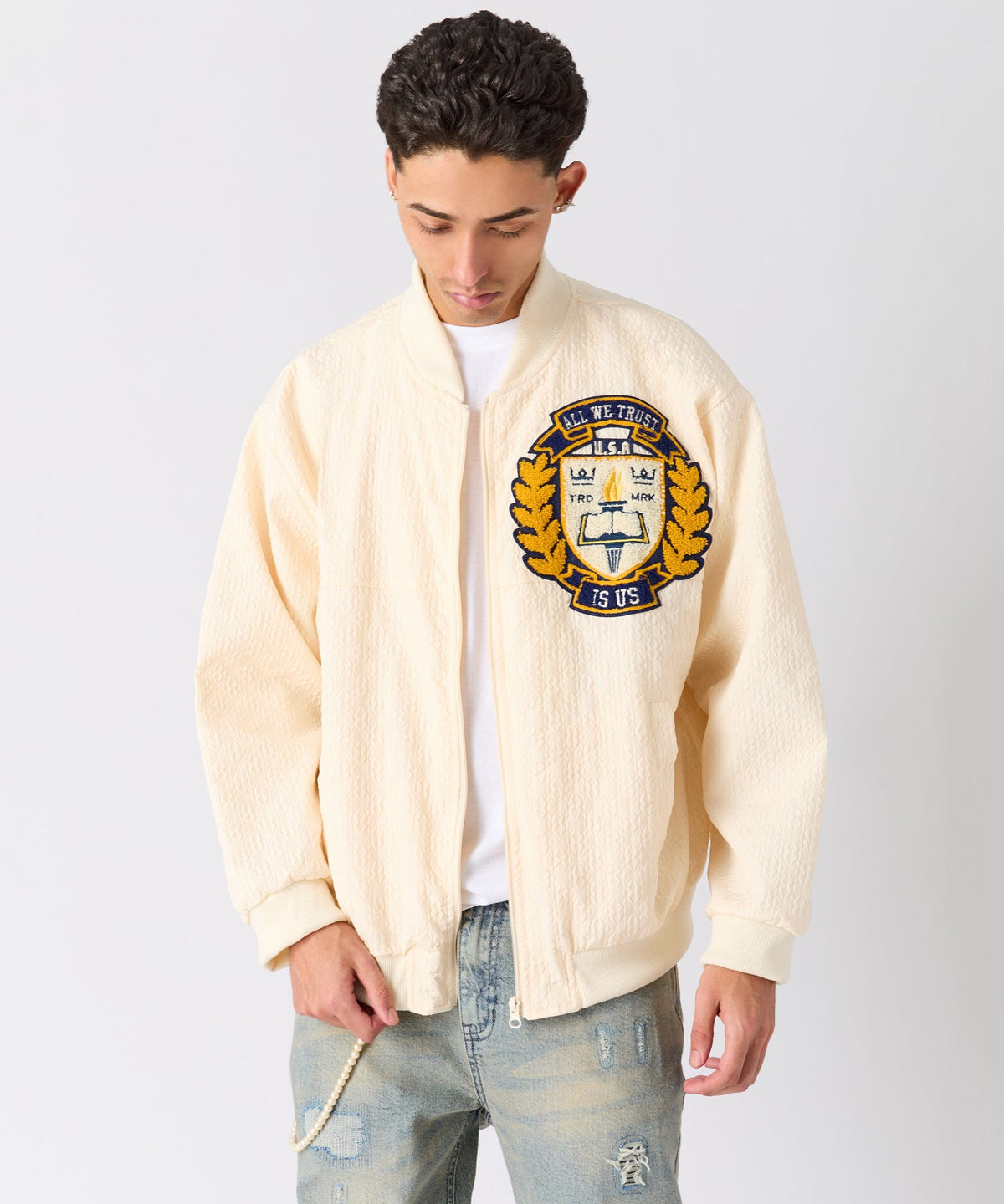 Reason Clothing Trusted Coaches Chenille Jacket - Cream