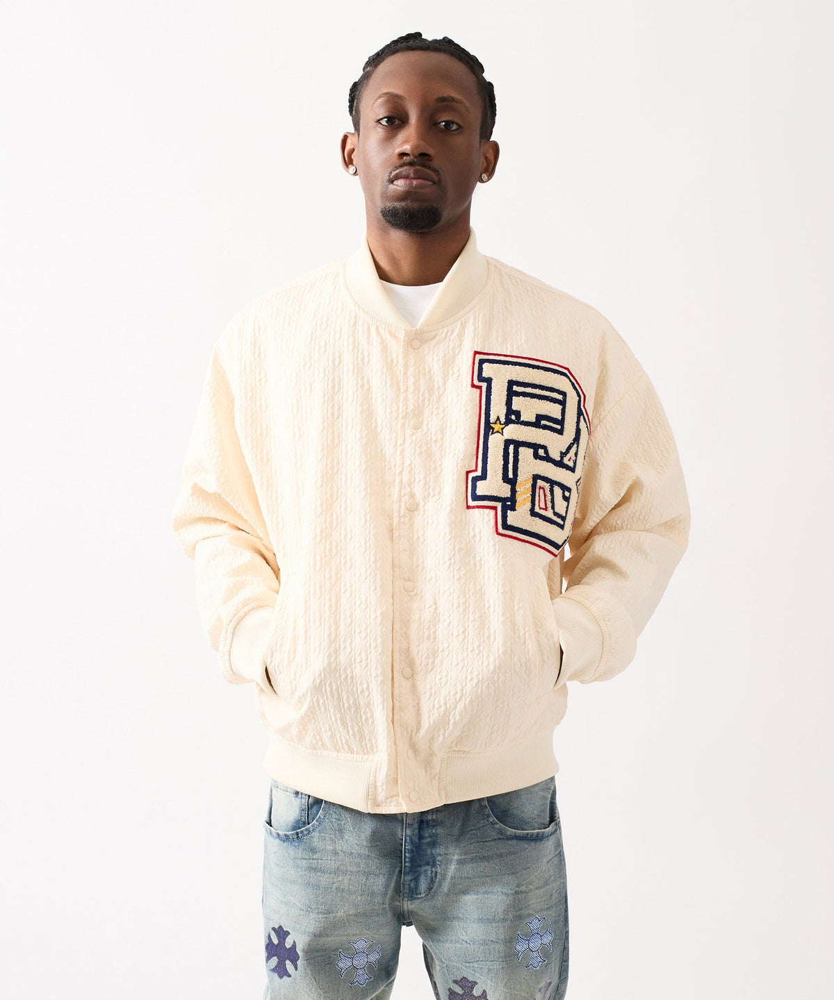 Reason Clothing Best Seller Coaches Chenille Jacket - White