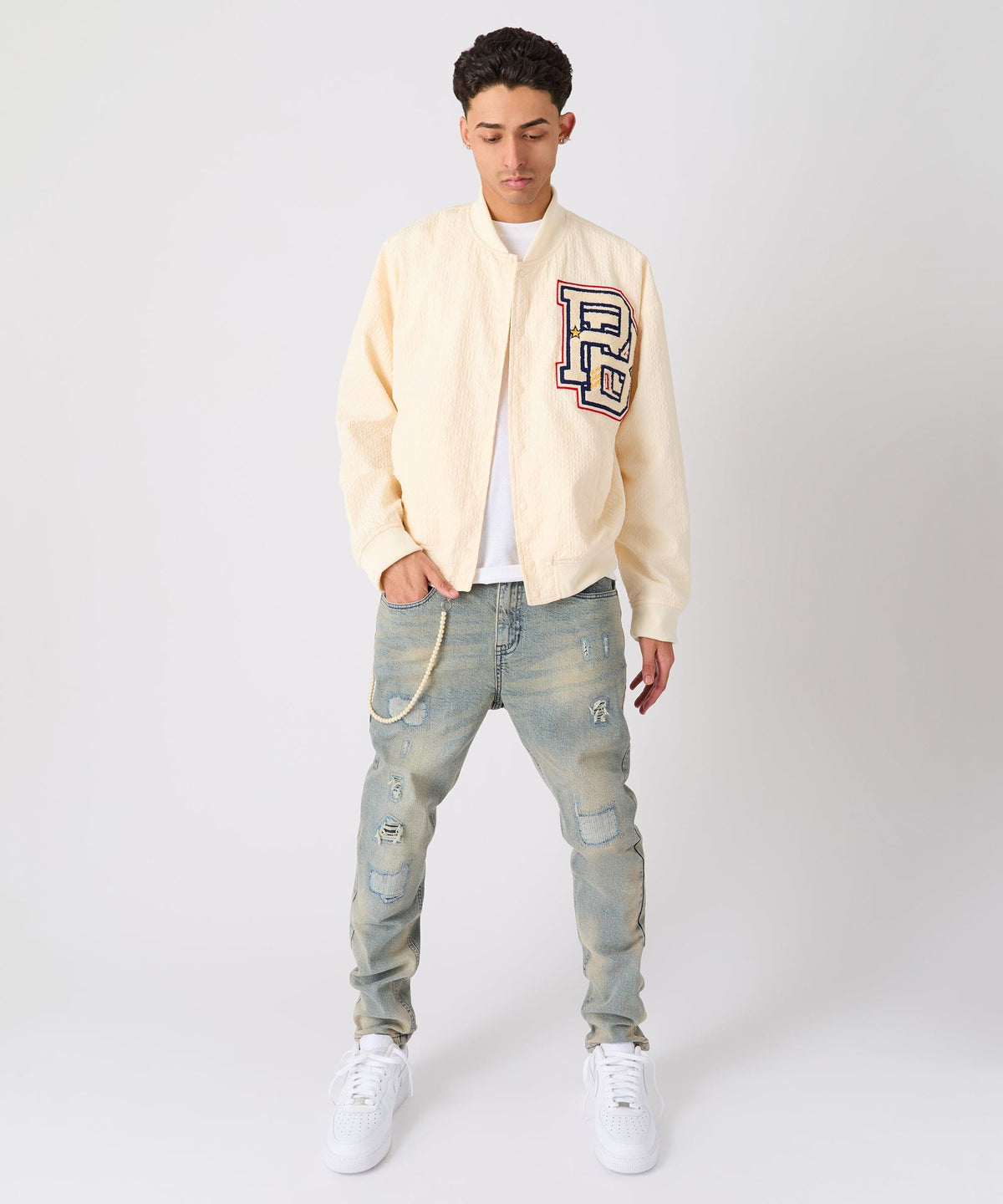 Reason Clothing Best Seller Coaches Chenille Jacket - White