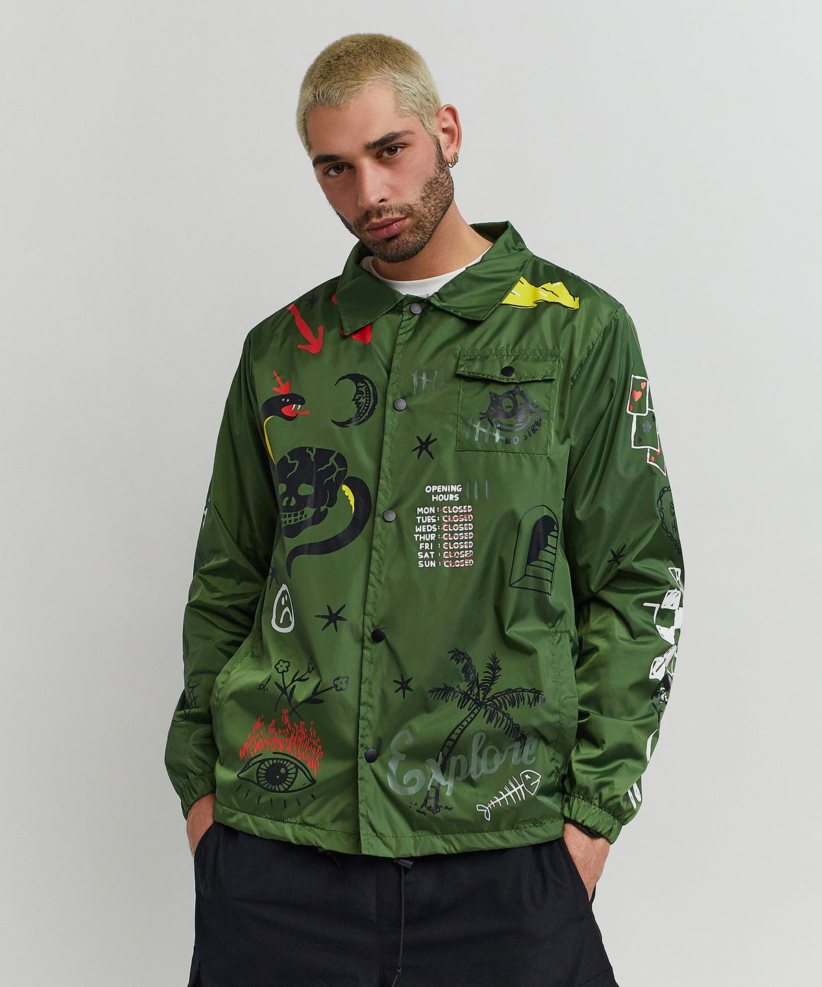 Reason Clothing Discount Gritty Coaches Jacket - Olive Greeen
