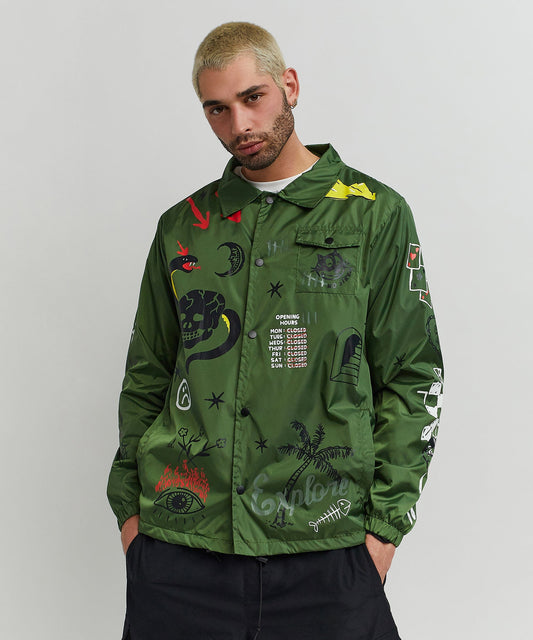 Reason Clothing Discount Gritty Coaches Jacket - Olive Greeen