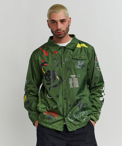 Reason Clothing Discount Gritty Coaches Jacket - Olive Greeen