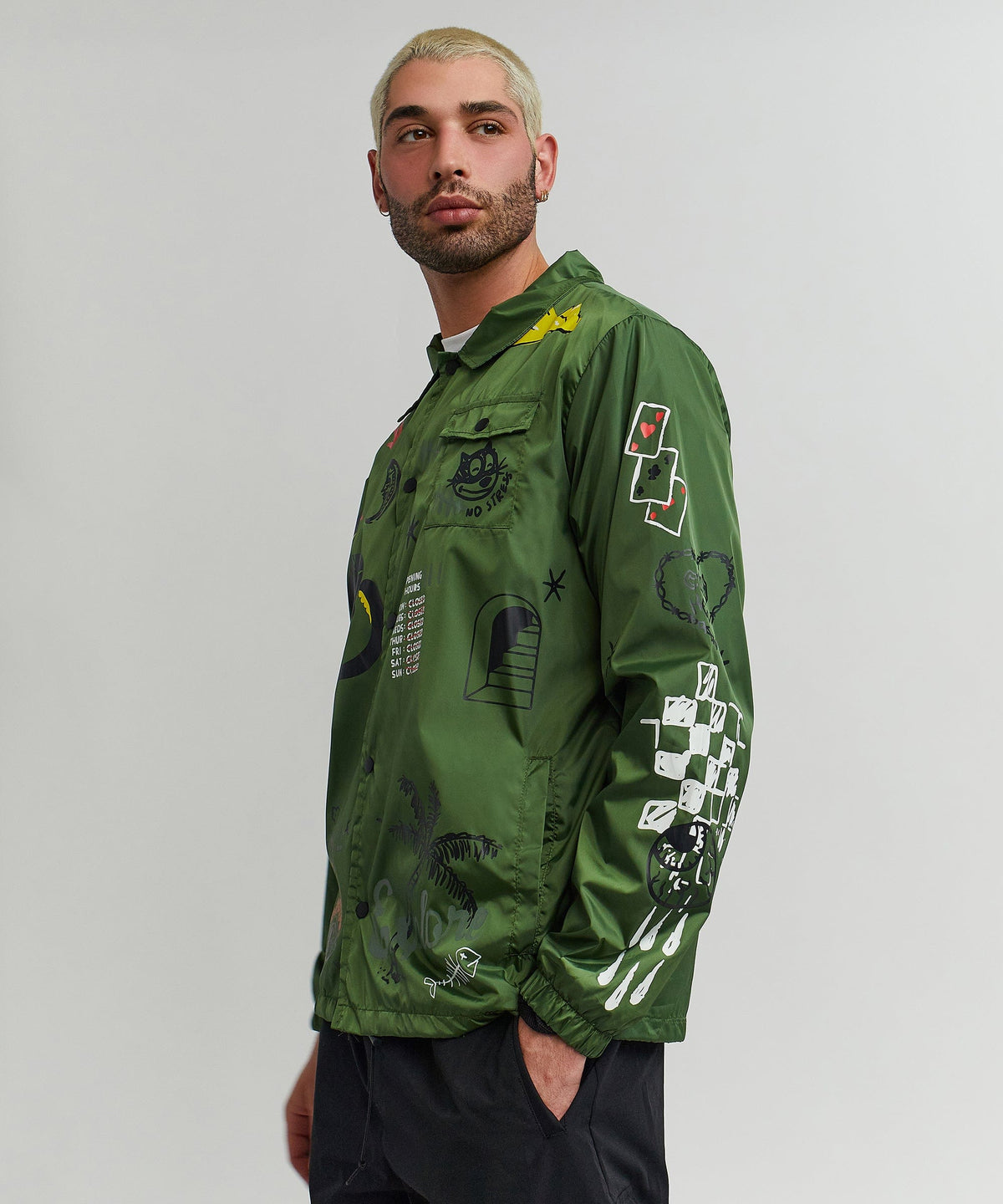 Reason Clothing Discount Gritty Coaches Jacket - Olive Greeen