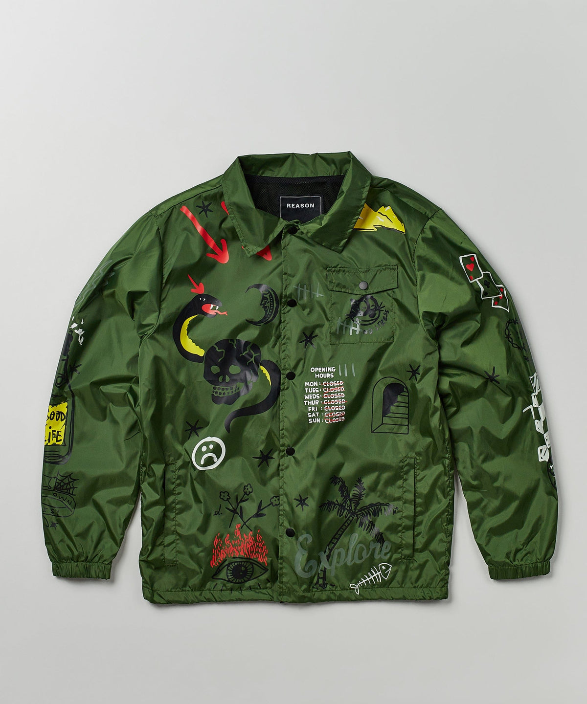 Reason Clothing Discount Gritty Coaches Jacket - Olive Greeen