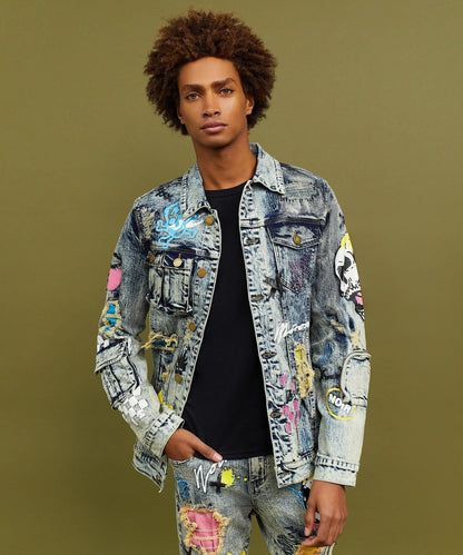 Reason Clothing Discount Skull Multi Patched Embroidery Denim Jacket