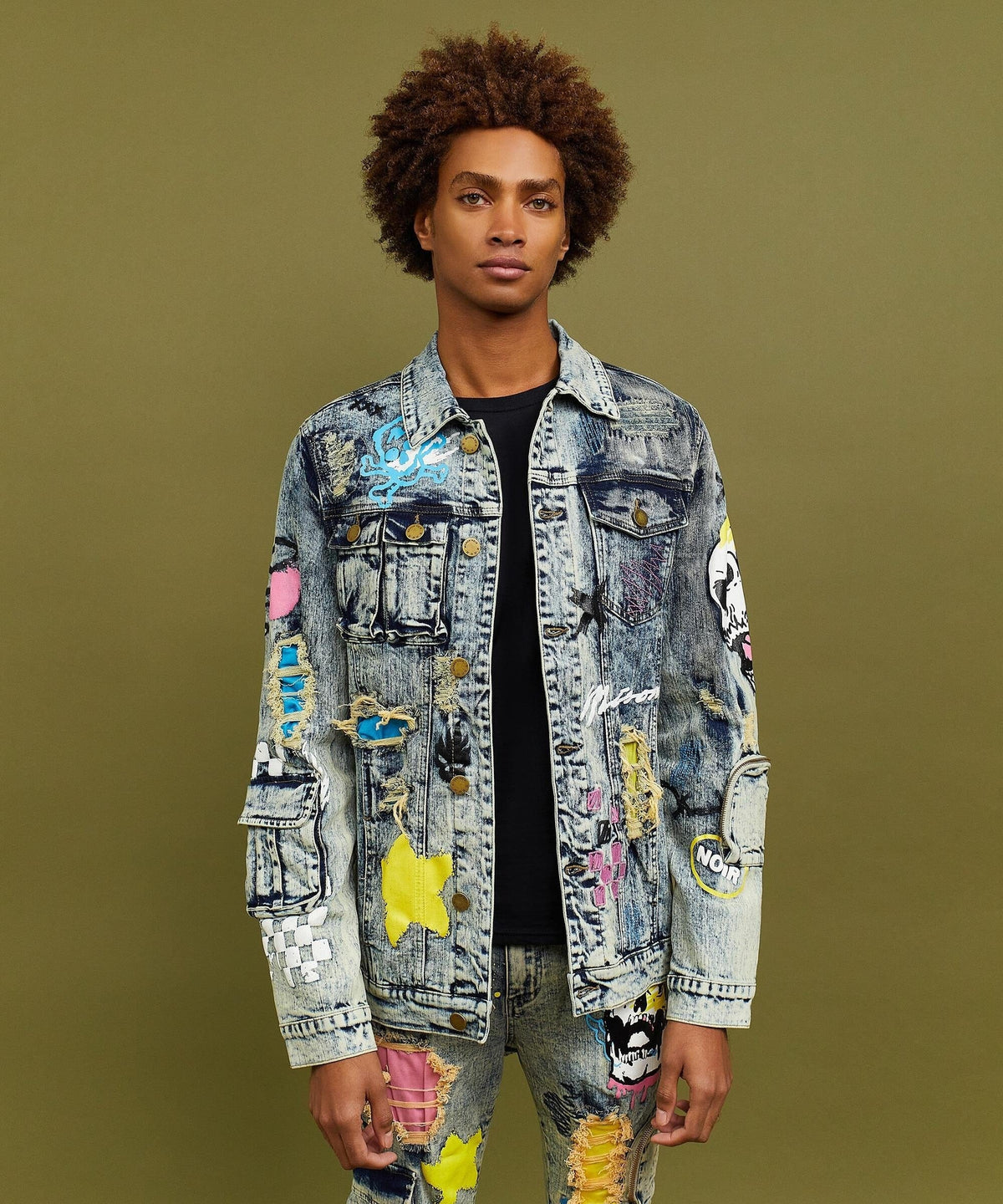 Reason Clothing Discount Skull Multi Patched Embroidery Denim Jacket