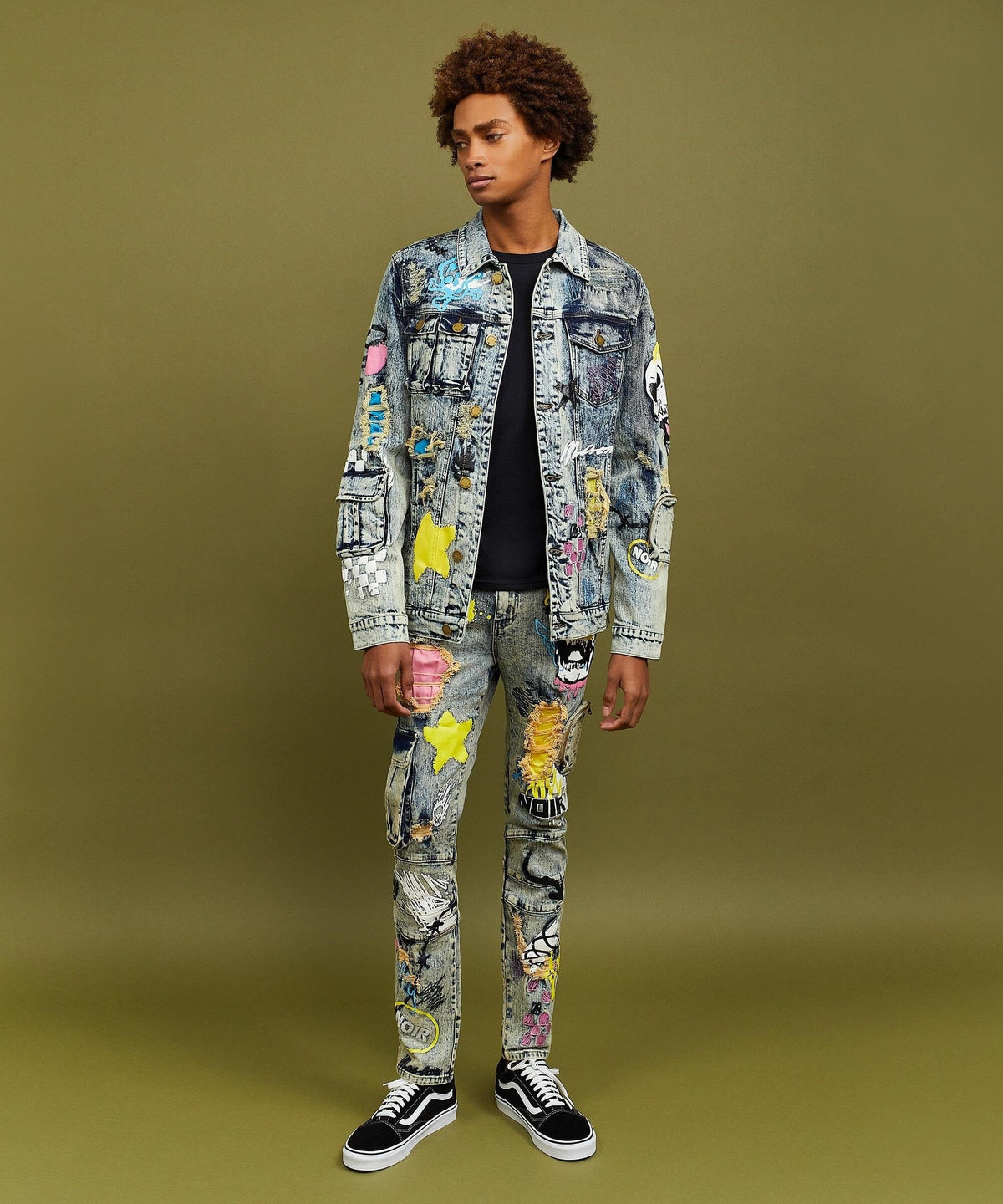 Reason Clothing Discount Skull Multi Patched Embroidery Denim Jacket