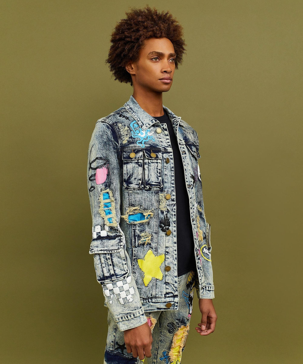 Reason Clothing Discount Skull Multi Patched Embroidery Denim Jacket