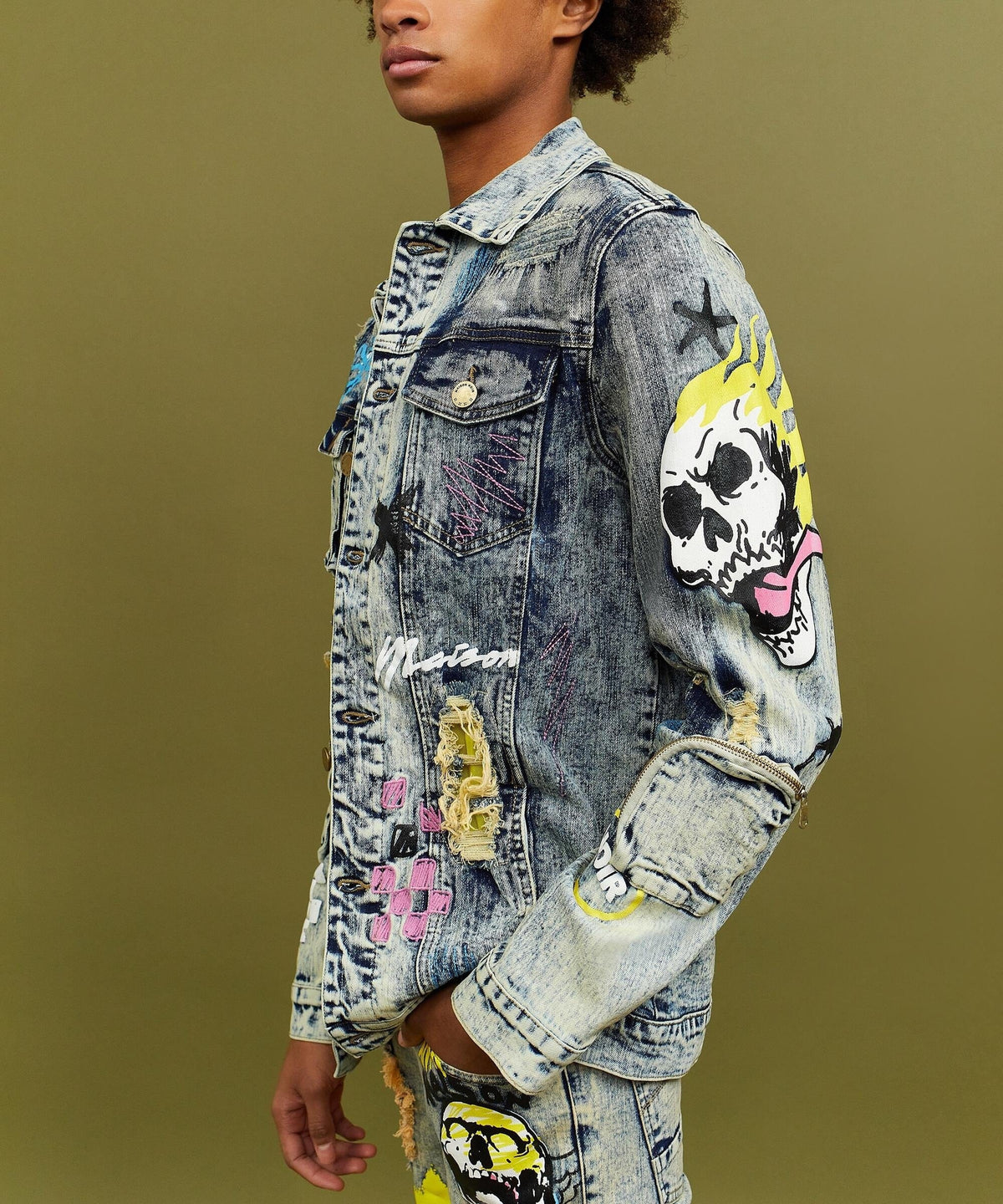 Reason Clothing Discount Skull Multi Patched Embroidery Denim Jacket