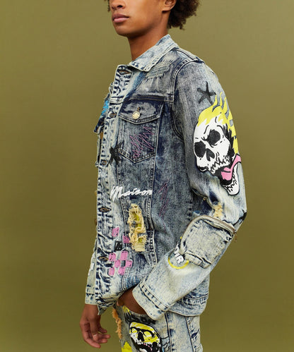 Reason Clothing Discount Skull Multi Patched Embroidery Denim Jacket
