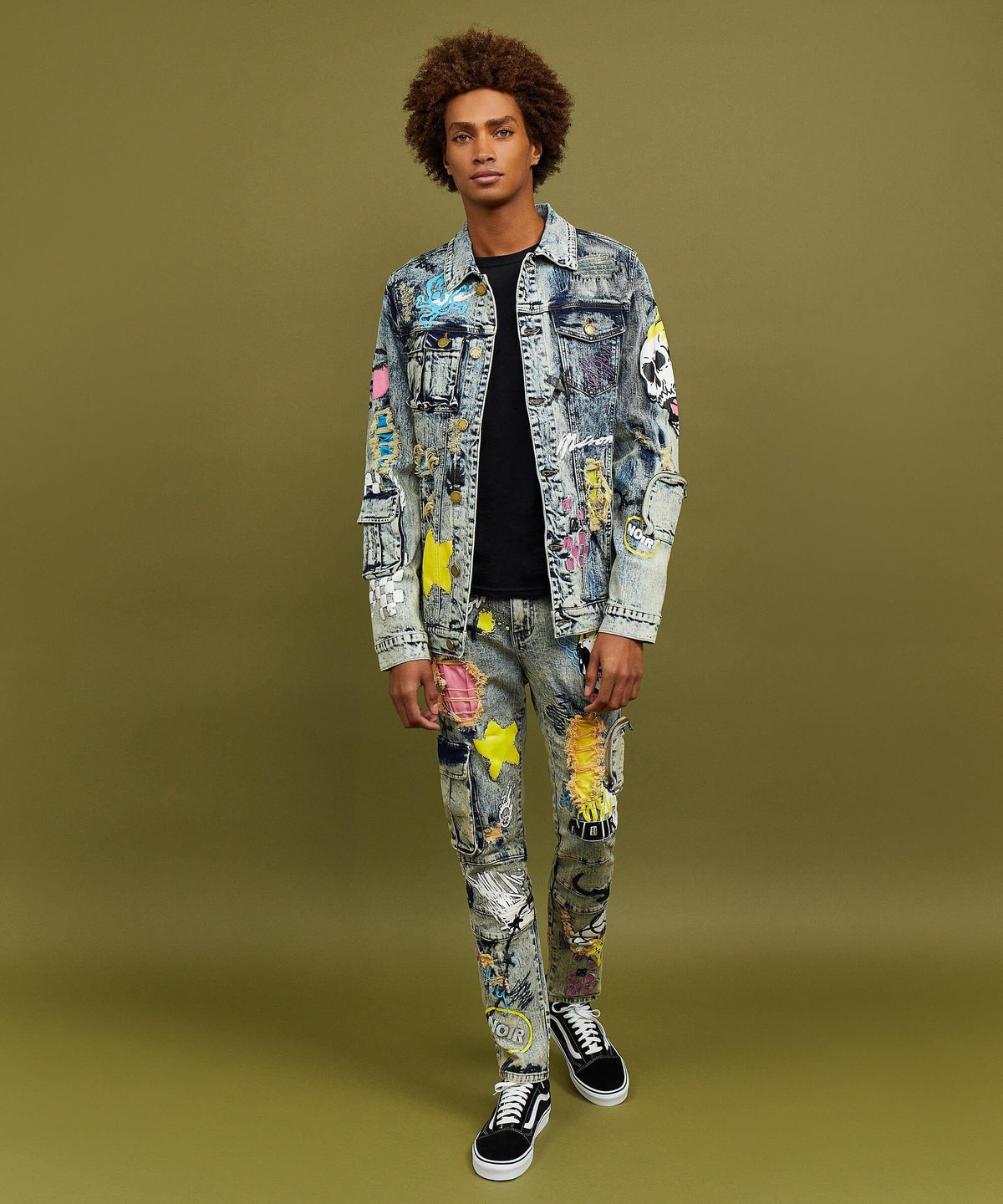 Reason Clothing Discount Skull Multi Patched Embroidery Denim Jacket