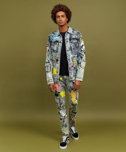 Reason Clothing Discount Skull Multi Patched Embroidery Denim Jacket