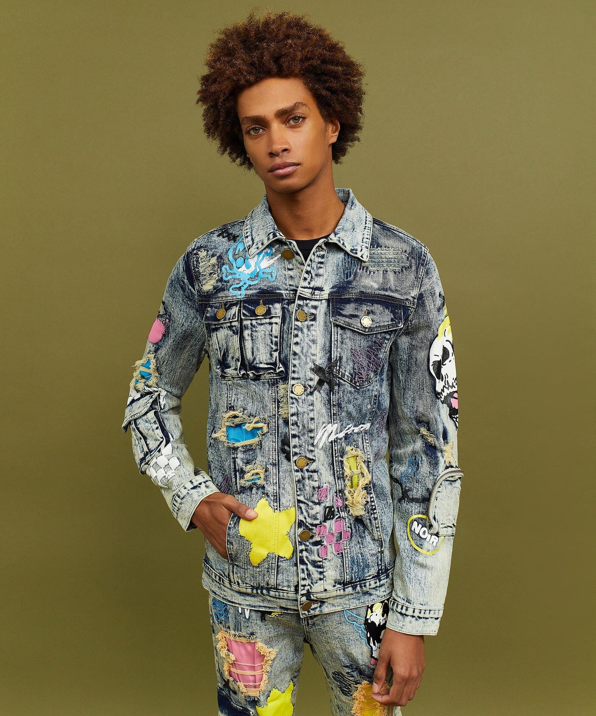 Reason Clothing Discount Skull Multi Patched Embroidery Denim Jacket
