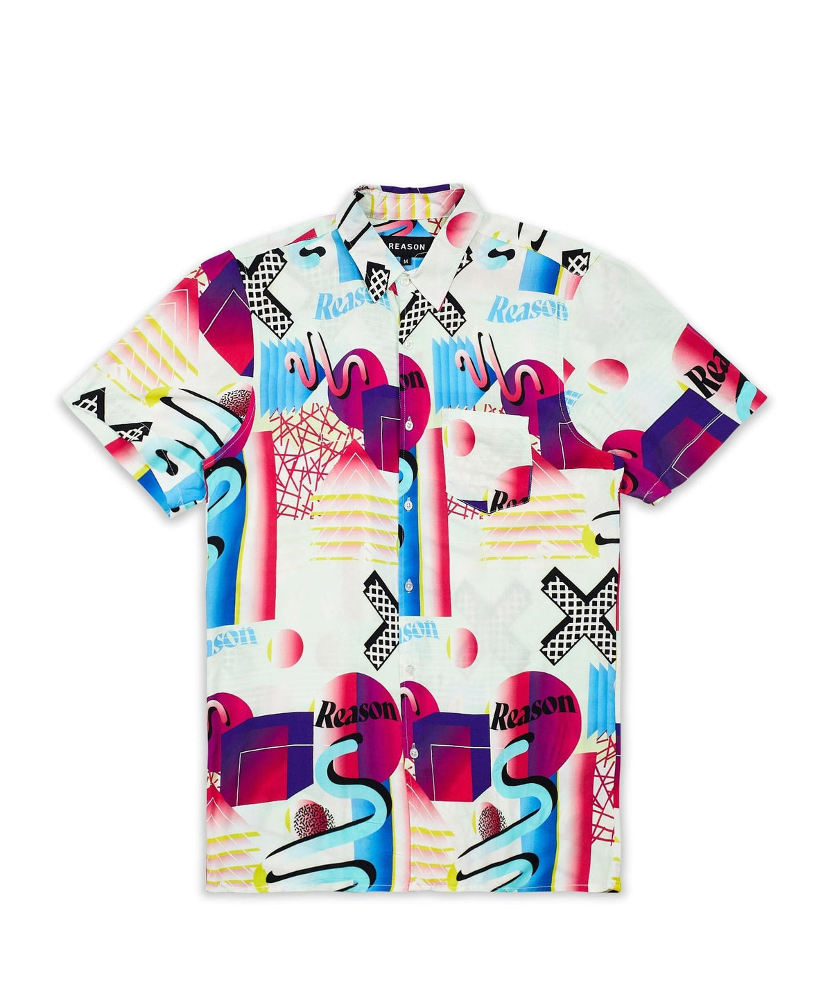 Reason Clothing Special Offer Geo Shape Viscose Button-Down Short Sleeve Shirt - Multicolor