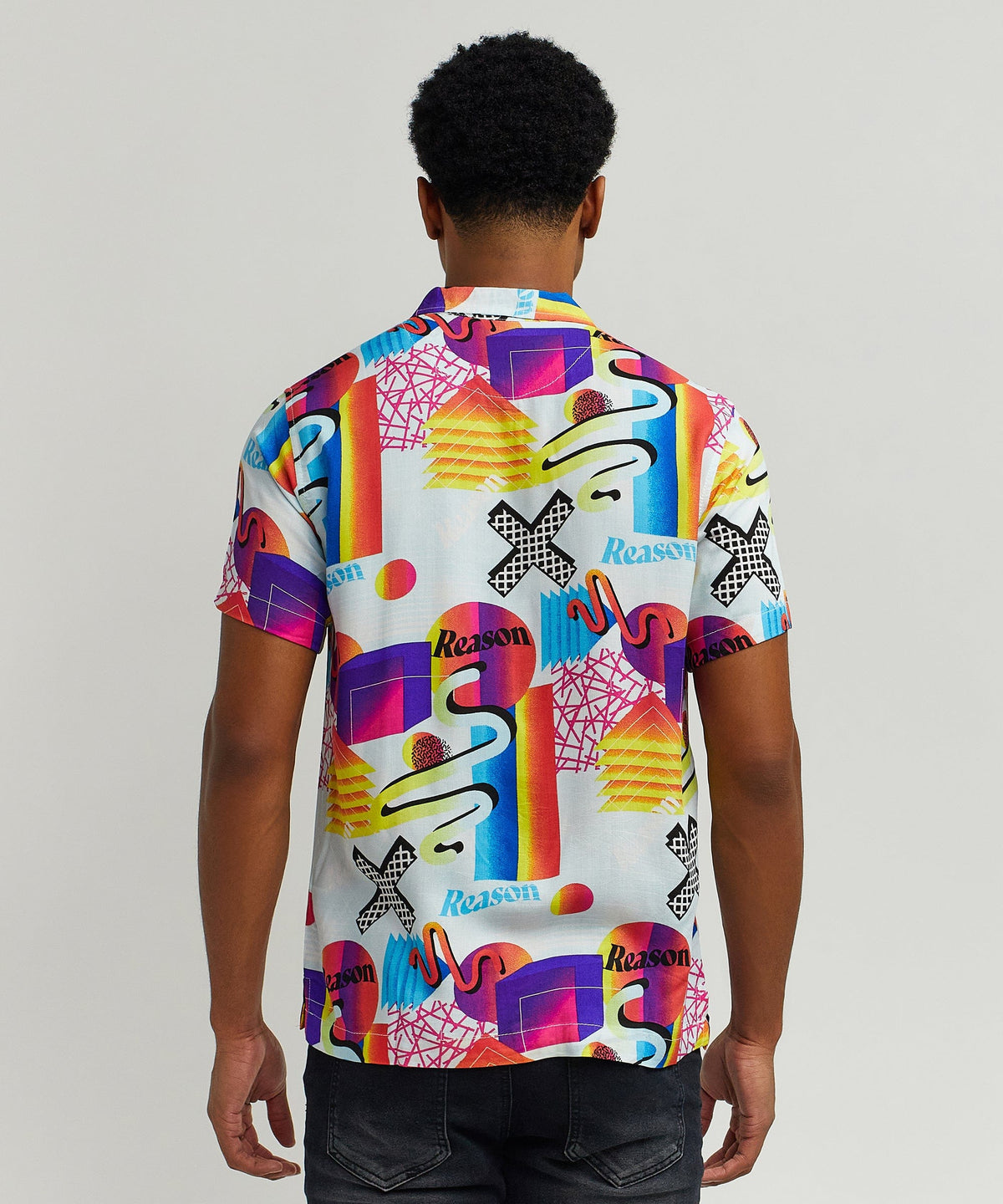 Reason Clothing Special Offer Geo Shape Viscose Button-Down Short Sleeve Shirt - Multicolor