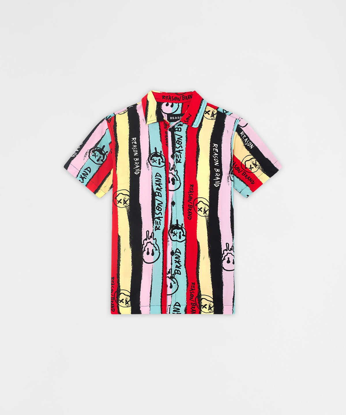 Reason Clothing Premium Graffiti Viscose Button-Down Short Sleeve Shirt - multicolor