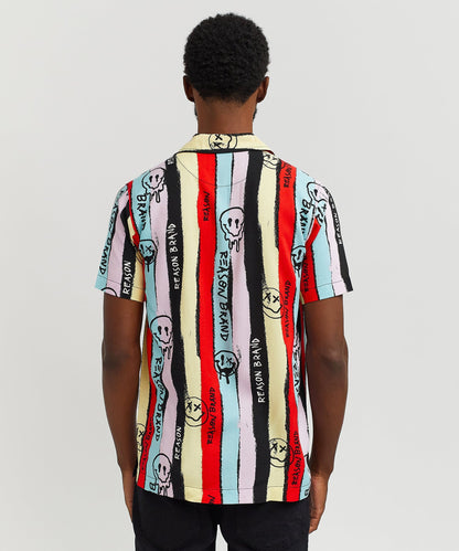 Reason Clothing Premium Graffiti Viscose Button-Down Short Sleeve Shirt - multicolor