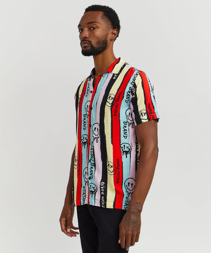 Reason Clothing Premium Graffiti Viscose Button-Down Short Sleeve Shirt - multicolor