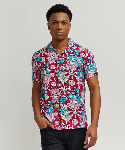 Reason Clothing Trending Sunflower Viscose Button-Down Short Sleeve Shirt - Multicolor