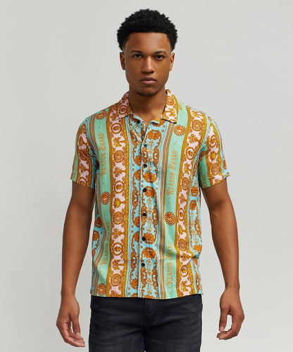 Reason Clothing Signature Baroque Viscose Button-Down Short Sleeve Shirt - Multicolor