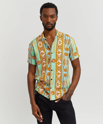 Reason Clothing Signature Baroque Viscose Button-Down Short Sleeve Shirt - Multicolor