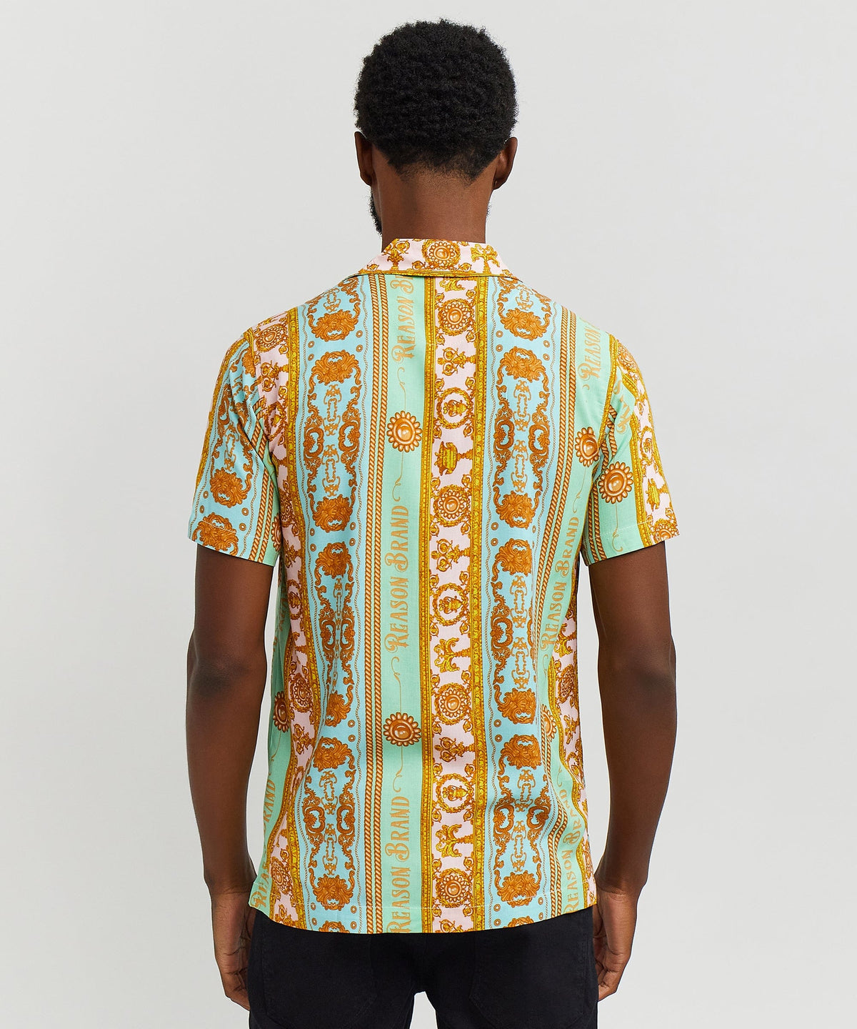 Reason Clothing Signature Baroque Viscose Button-Down Short Sleeve Shirt - Multicolor