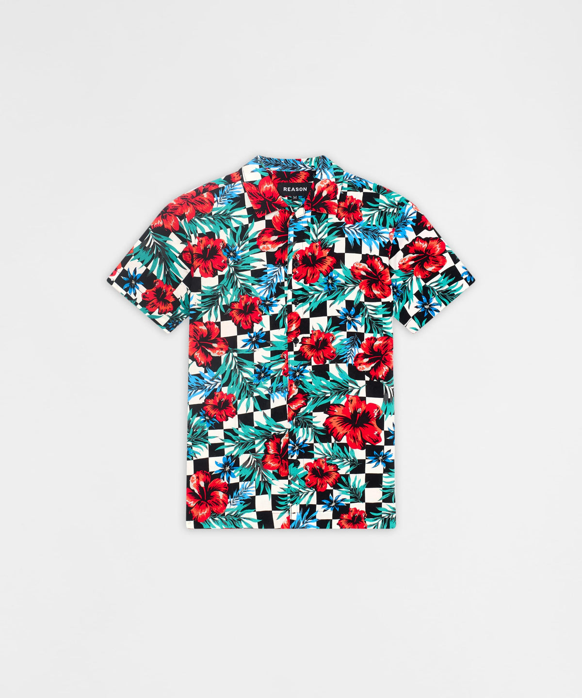 Reason Clothing Top Pick Floral Check Viscose Button-Down Short Sleeve Short