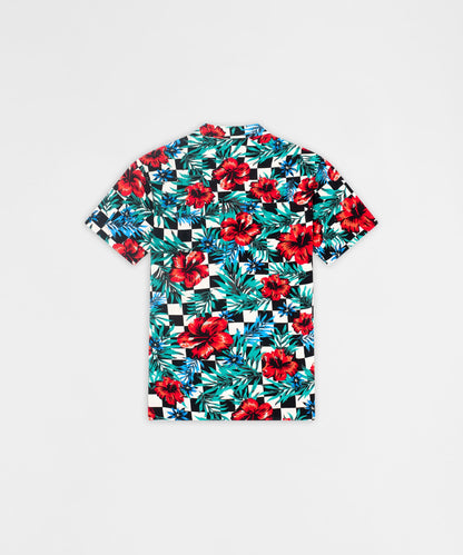 Reason Clothing Top Pick Floral Check Viscose Button-Down Short Sleeve Short