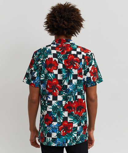 Reason Clothing Top Pick Floral Check Viscose Button-Down Short Sleeve Short
